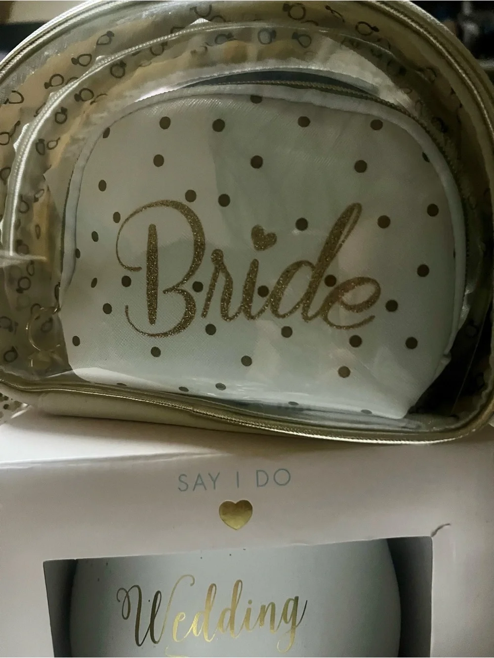 Bride Cosmetic Pouch Set in White and Gold